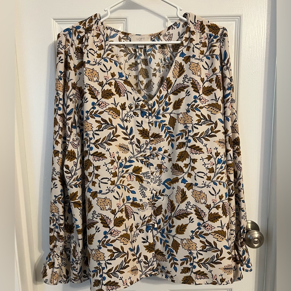 LOFT Brown and Tan Relaxed Blouse
